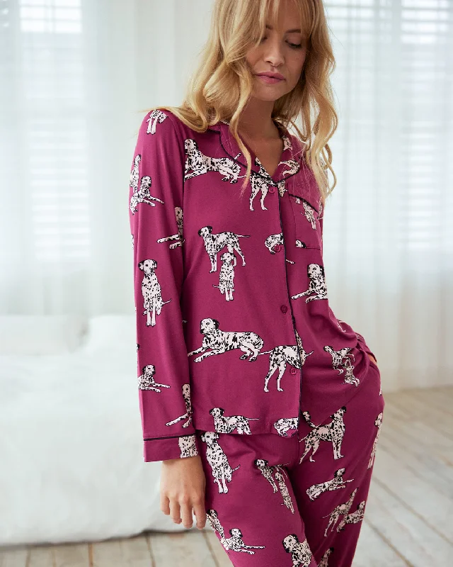 Dalmation Dog Print Button Up Long Pyjama Set