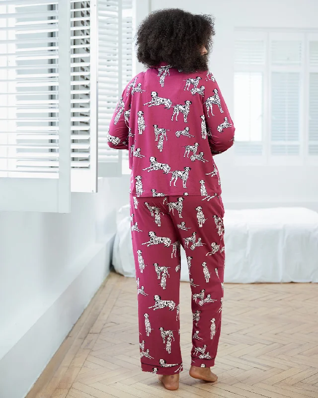 Dalmation Dog Print Button Up Long Pyjama Set