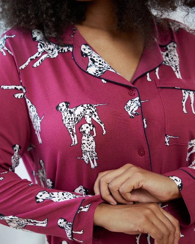 Dalmation Dog Print Button Up Long Pyjama Set