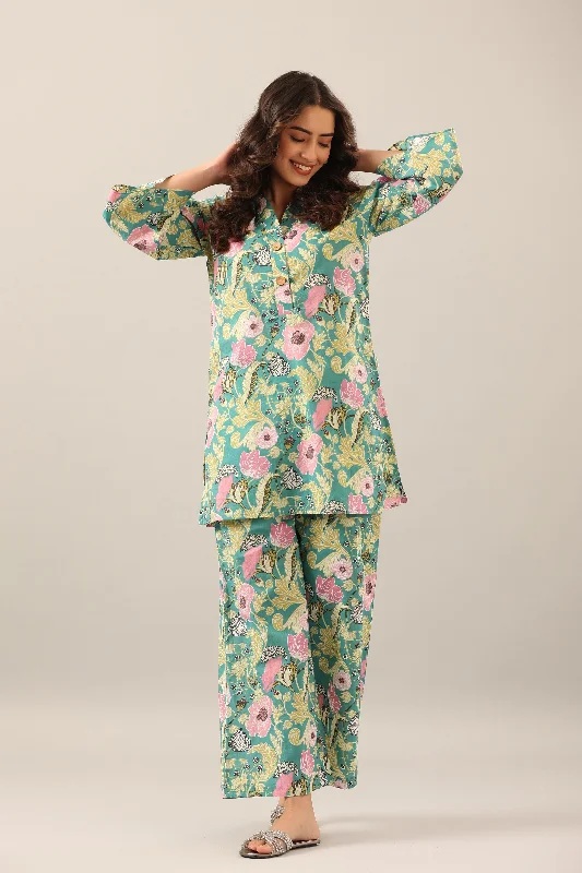 Dandelion Jaal on Green Lounge Co-ord Set