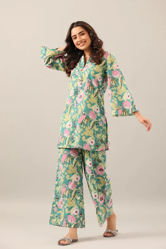 Dandelion Jaal on Green Lounge Co-ord Set