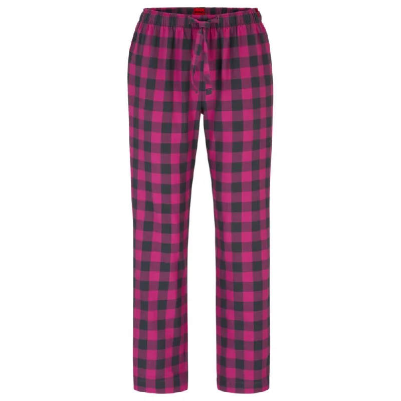 Drawstring pajama bottoms in checked cotton flannel