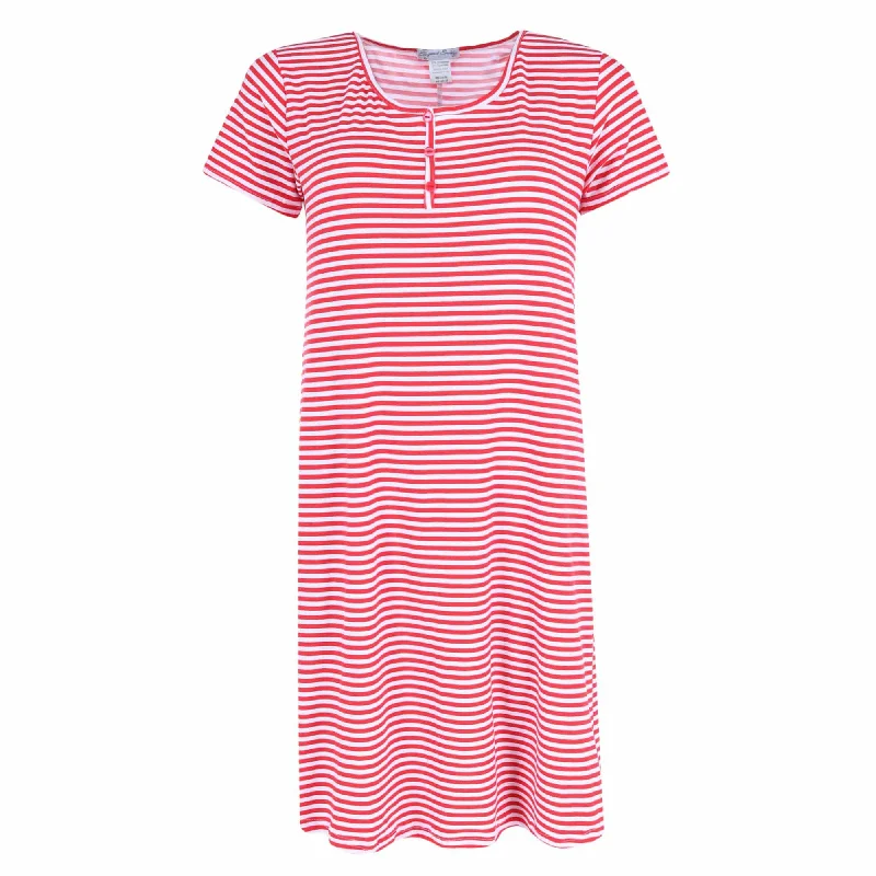 Elegant Emily Women's Plus Sized Striped Henley Nightgown