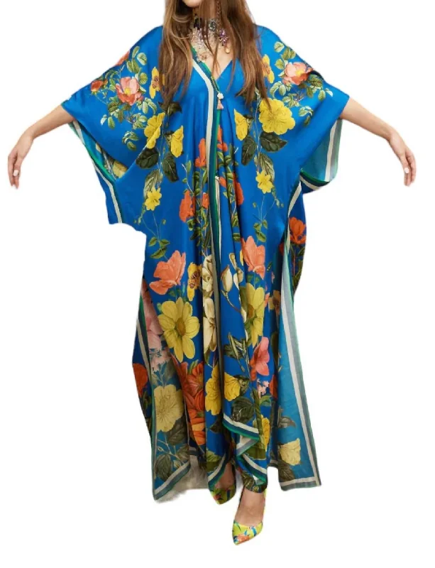 French Riviera Maxi Kimono In Cobalt Blue Floral