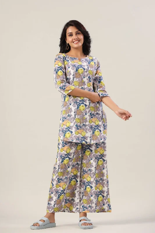 Fresh fruits on Blue Cotton Lounge Co-ord Set