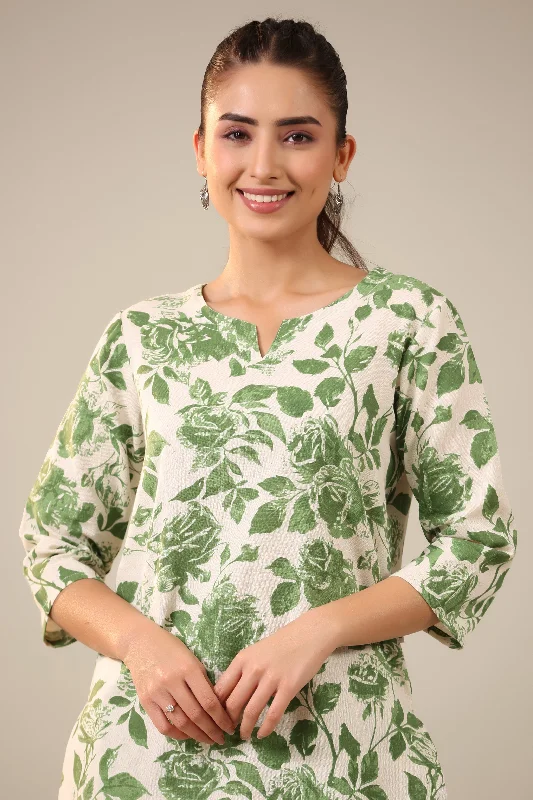 Green Jaal on Off White Cotton Flex Loungewear Palazzo Set