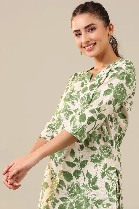 Green Jaal on Off White Cotton Flex Loungewear Palazzo Set