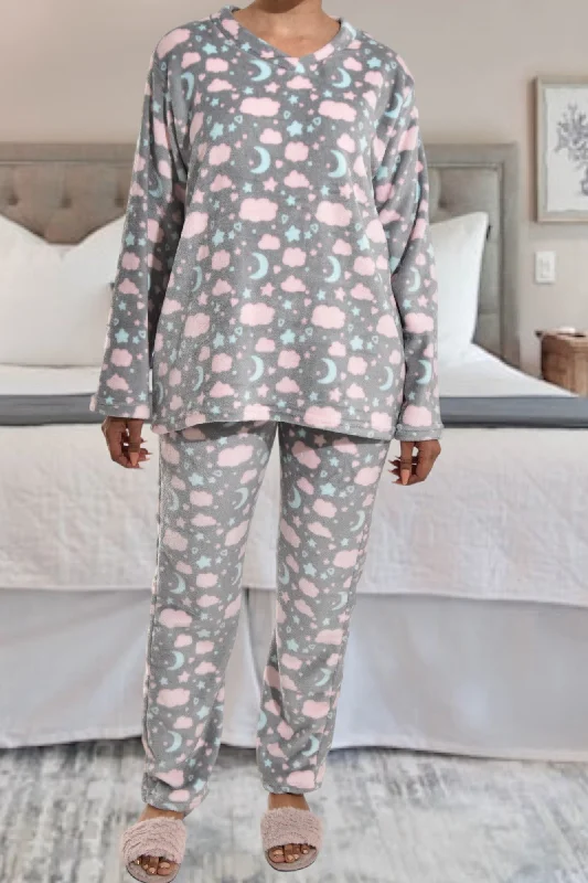 Moon Print Fleece Pj Set