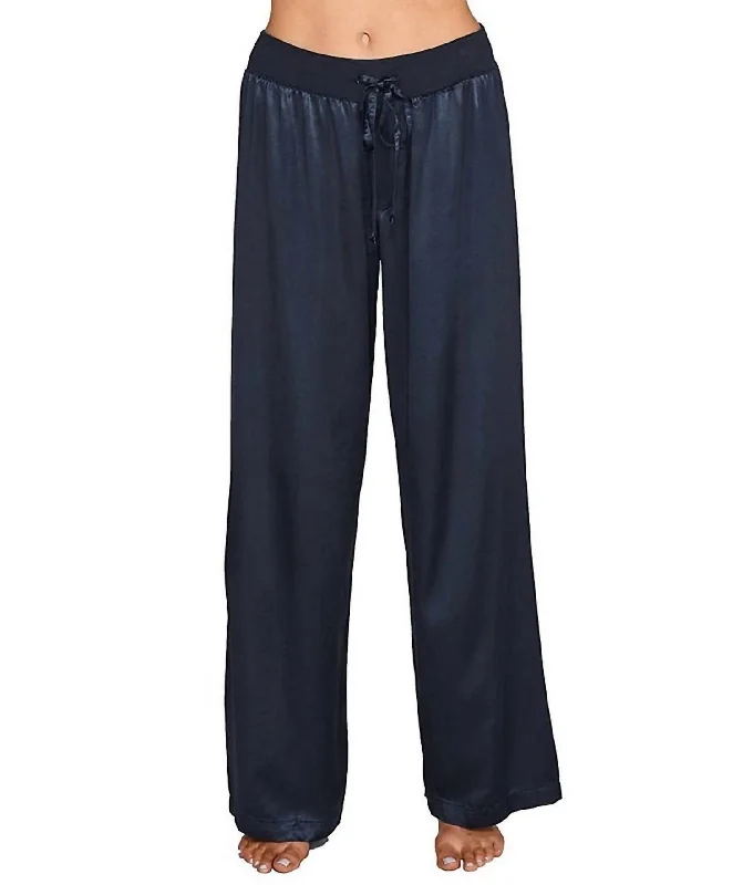 Jolie Satin Pant With Draw String In Navy