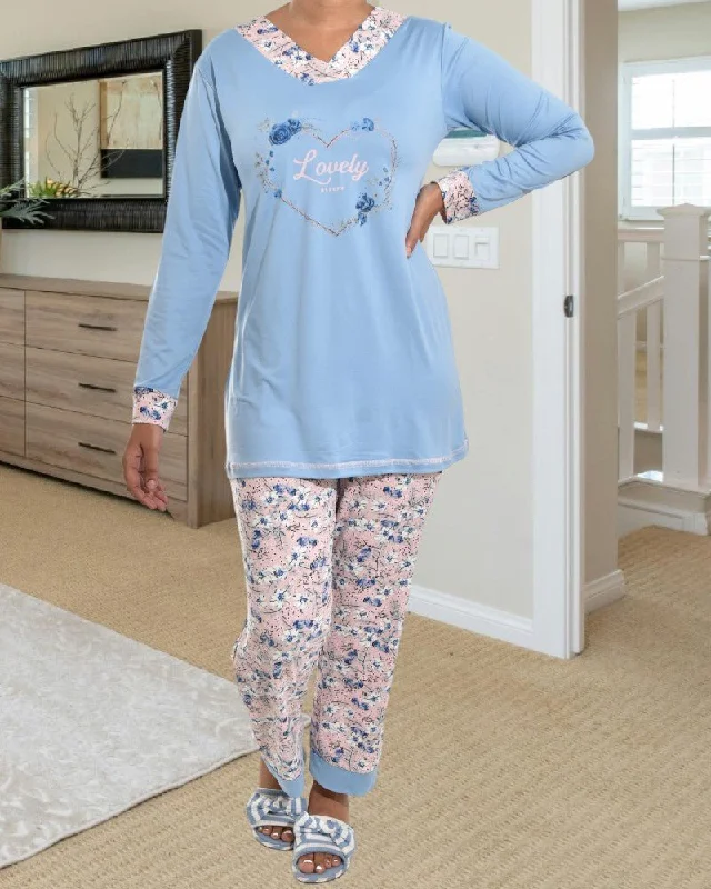 Ladies Lovely Sleep Print Light Blue Pyjama