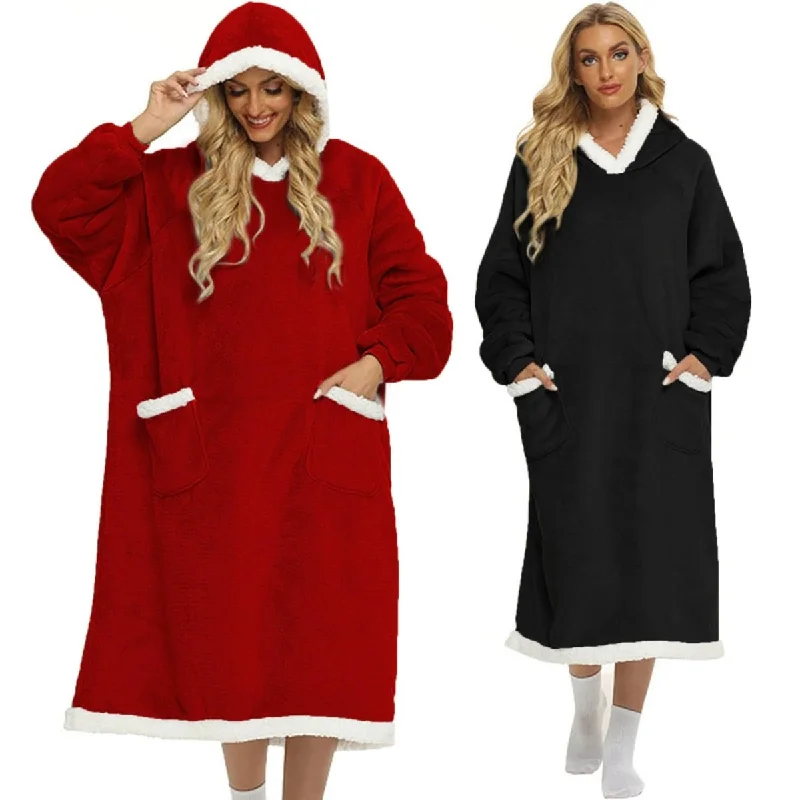 Long Oversized Plush Sherpa Blanket Hoodie