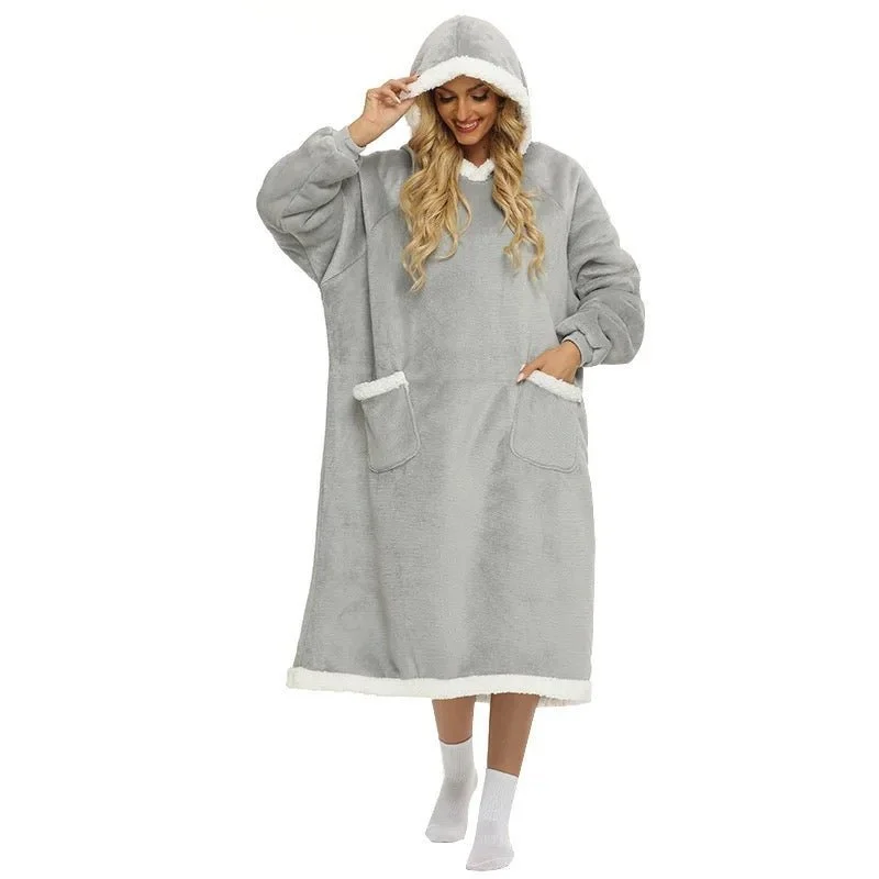 Long Oversized Plush Sherpa Blanket Hoodie