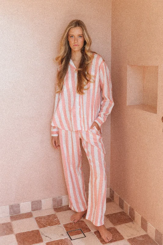 Marlon Long Sleep Set - Stripe - Peachy Pink