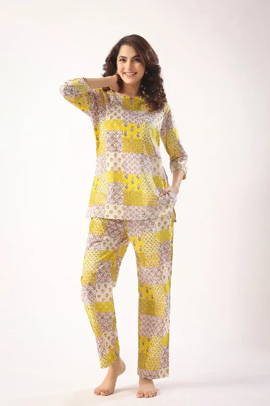 Patch Print on Mustard Loungewear Set