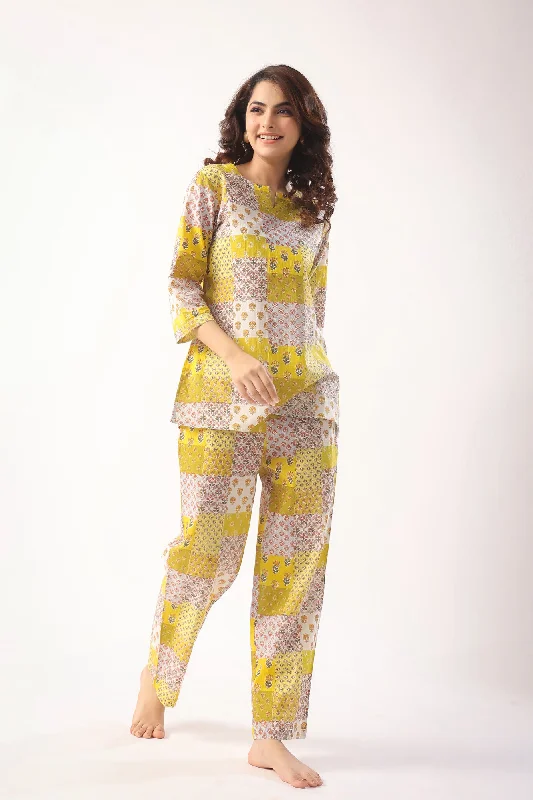 Patch Print on Mustard Loungewear Set