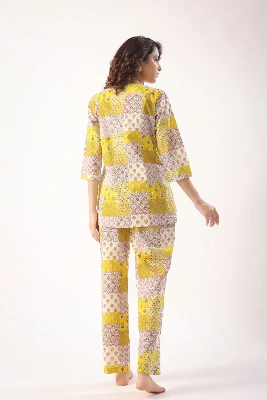 Patch Print on Mustard Loungewear Set