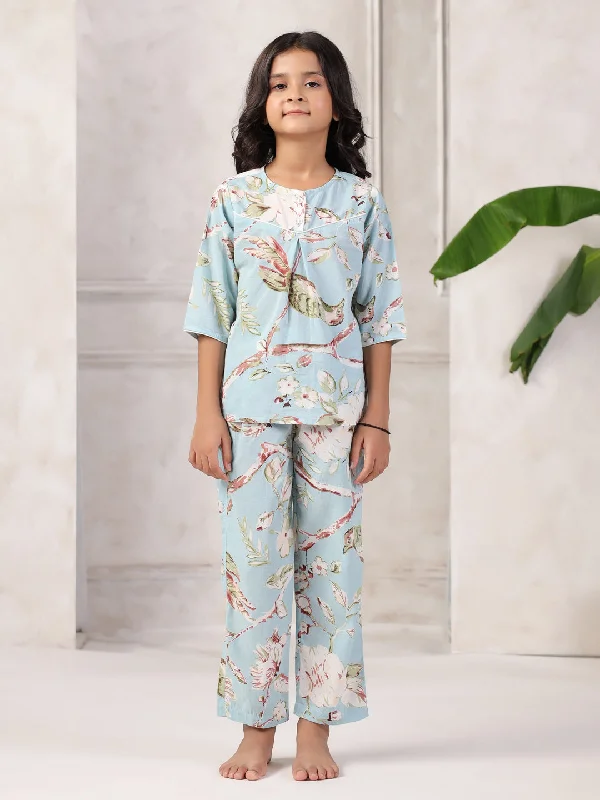 Printed Round Neck Night Suit for Kids