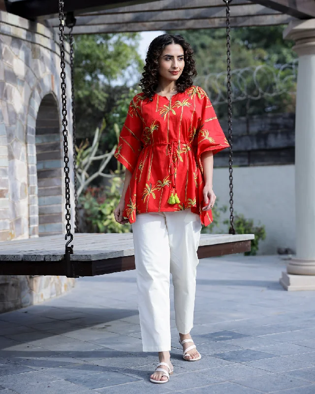 Red Pure Cotton Kaftan Set