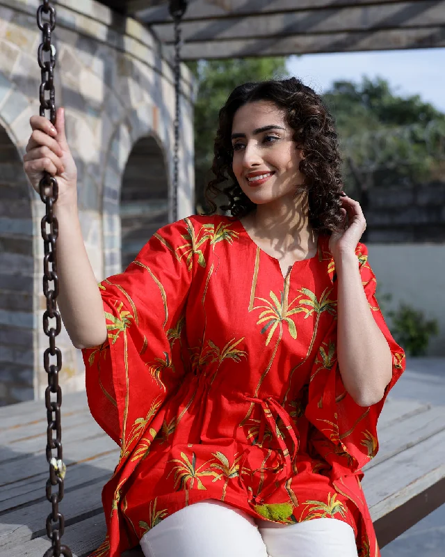 Red Pure Cotton Kaftan Set