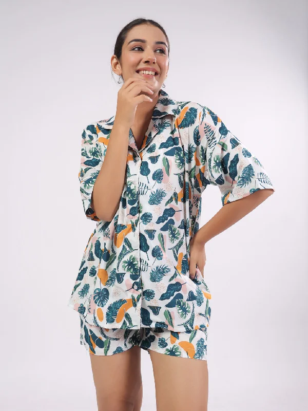 Women Floral Printed Cotton Night Suit