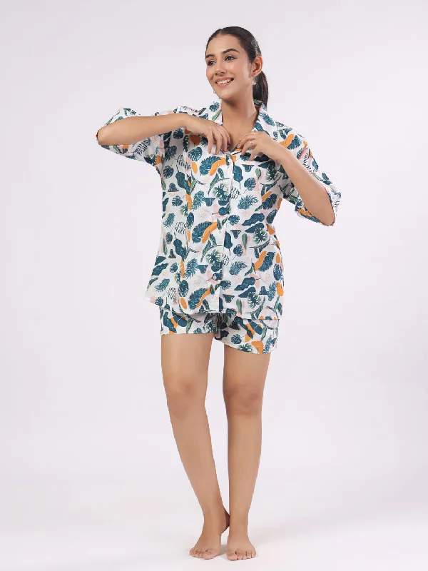 Women Floral Printed Cotton Night Suit