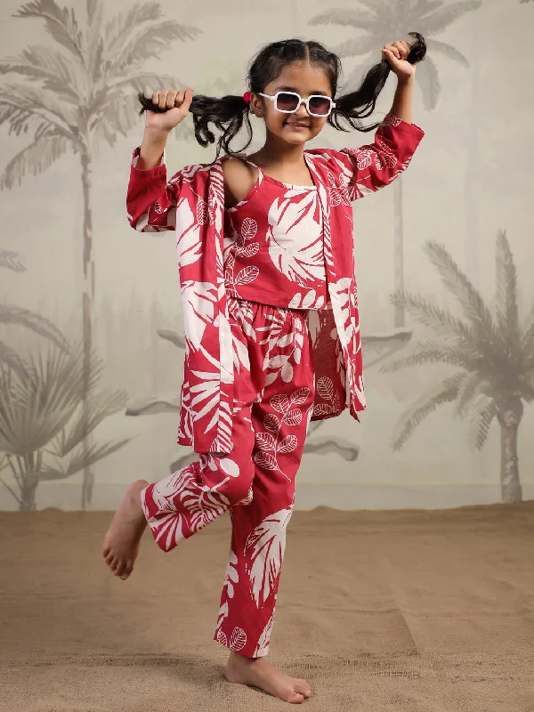 Set of 3 Floral Cotton Night Suit for Kids