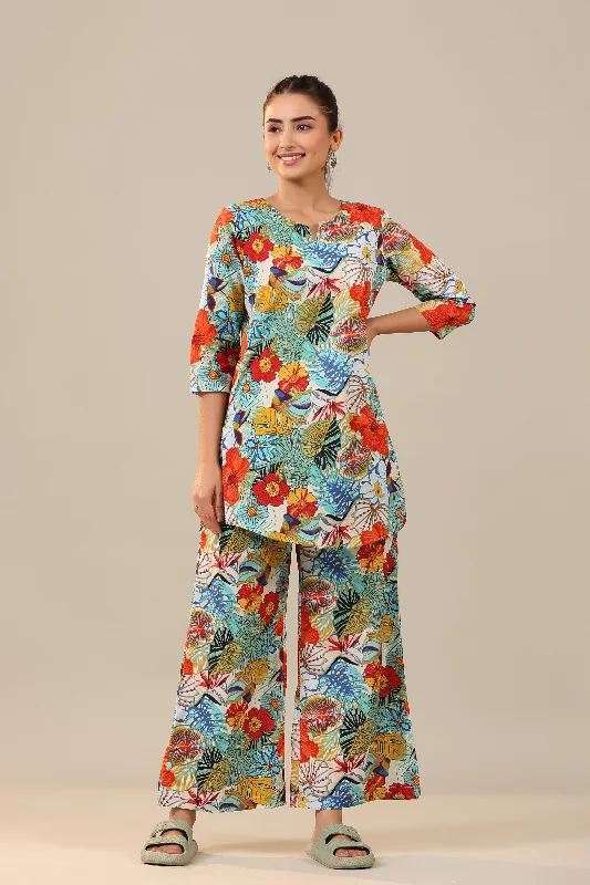 Tropical Vibes on Cotton Loungewear Palazzo Set