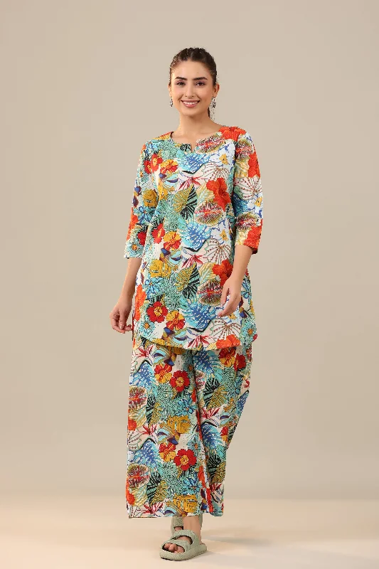 Tropical Vibes on Cotton Loungewear Palazzo Set