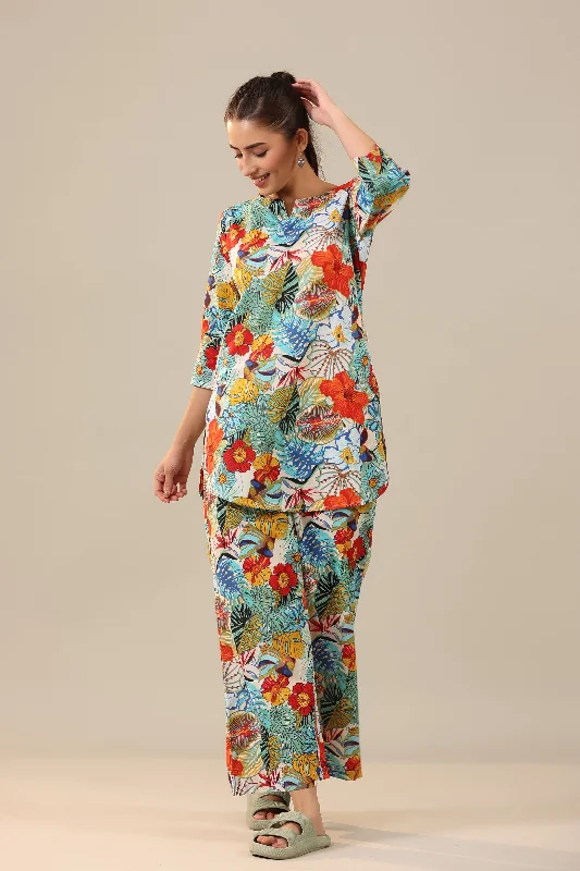 Tropical Vibes on Cotton Loungewear Palazzo Set