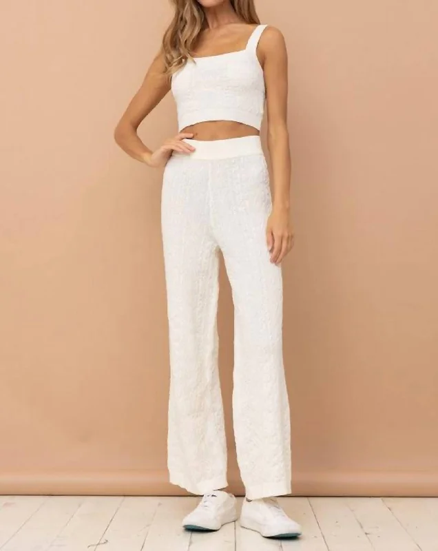 White Knit Crop Top Lounge Set