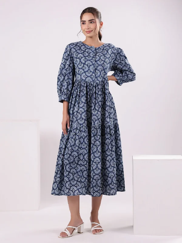 Women Floral Print Puff Sleeve Night Dress