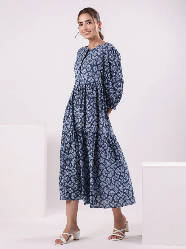 Women Floral Print Puff Sleeve Night Dress