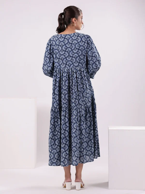 Women Floral Print Puff Sleeve Night Dress