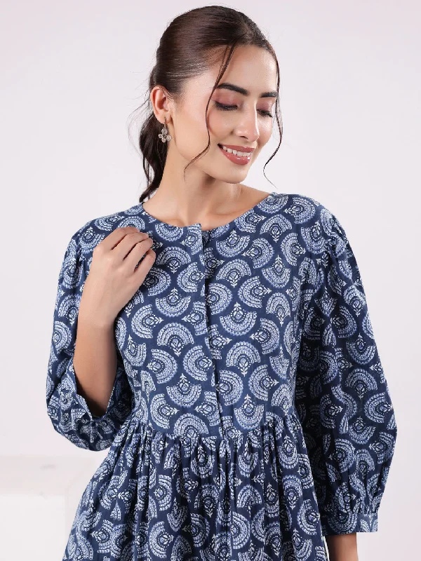 Women Floral Print Puff Sleeve Night Dress