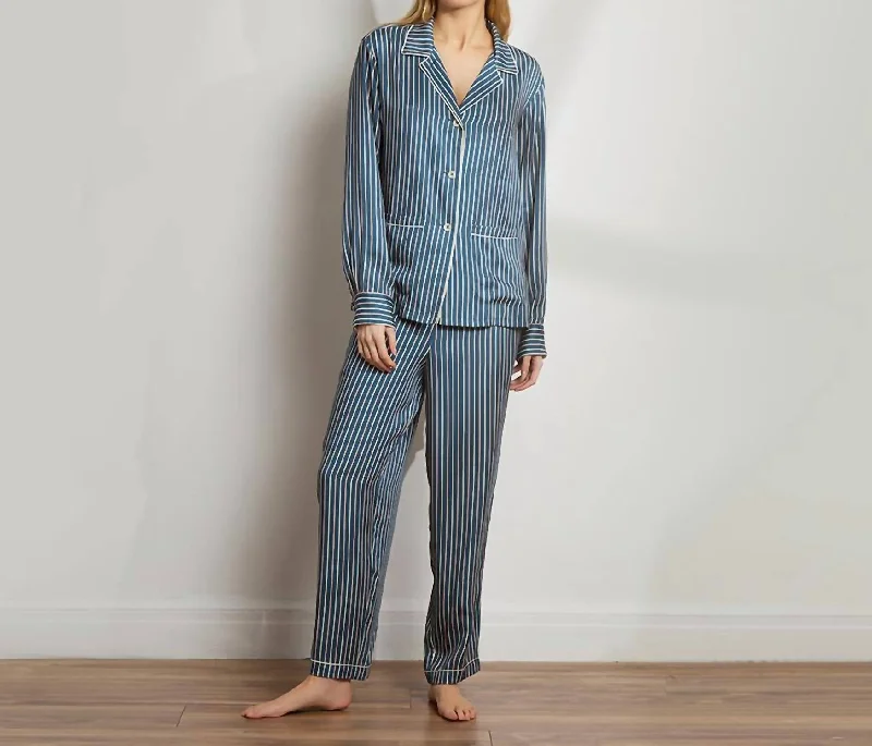 Women's Long Pj Set In Ink Multi Stripe