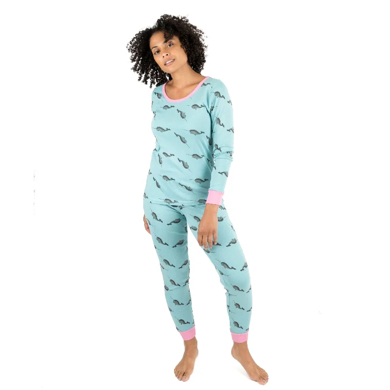 Womens Two Piece Cotton Pajamas Whale